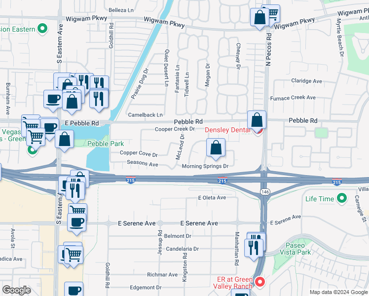 map of restaurants, bars, coffee shops, grocery stores, and more near 9010 McLeod Drive in Henderson