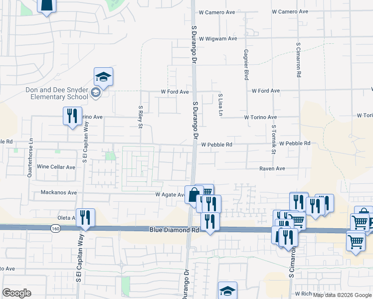 map of restaurants, bars, coffee shops, grocery stores, and more near 8985 South Durango Drive in Las Vegas
