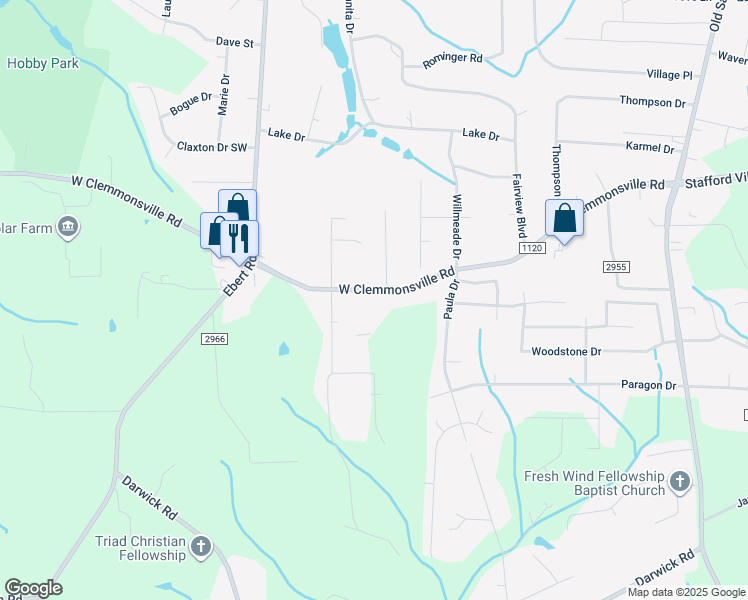 map of restaurants, bars, coffee shops, grocery stores, and more near 1978 West Clemmonsville Road in Winston-Salem