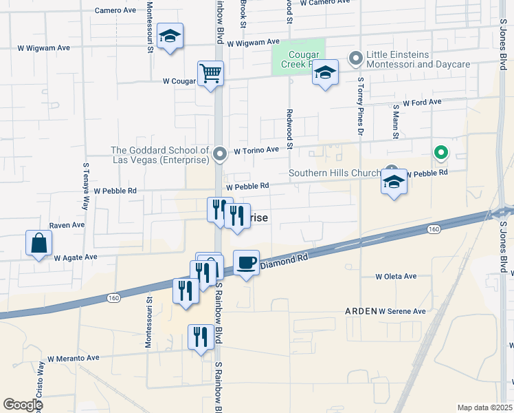 map of restaurants, bars, coffee shops, grocery stores, and more near 6790 Tangled Vines Avenue in Enterprise