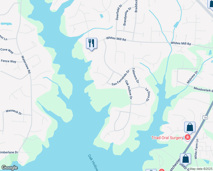 map of restaurants, bars, coffee shops, grocery stores, and more near 4306 La Vera Street in High Point