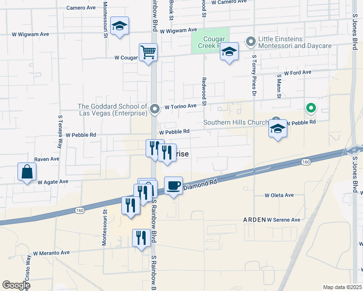 map of restaurants, bars, coffee shops, grocery stores, and more near 6790 Tangled Vines Avenue in Enterprise