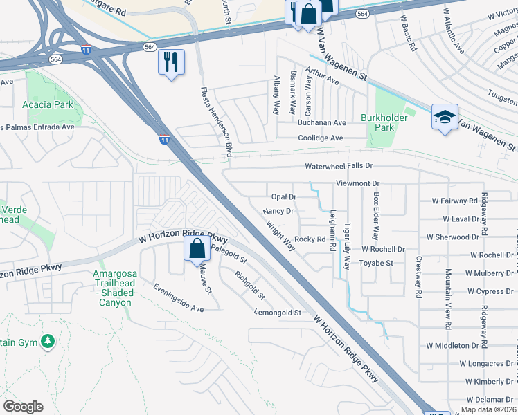 map of restaurants, bars, coffee shops, grocery stores, and more near 427 Wright Way in Henderson