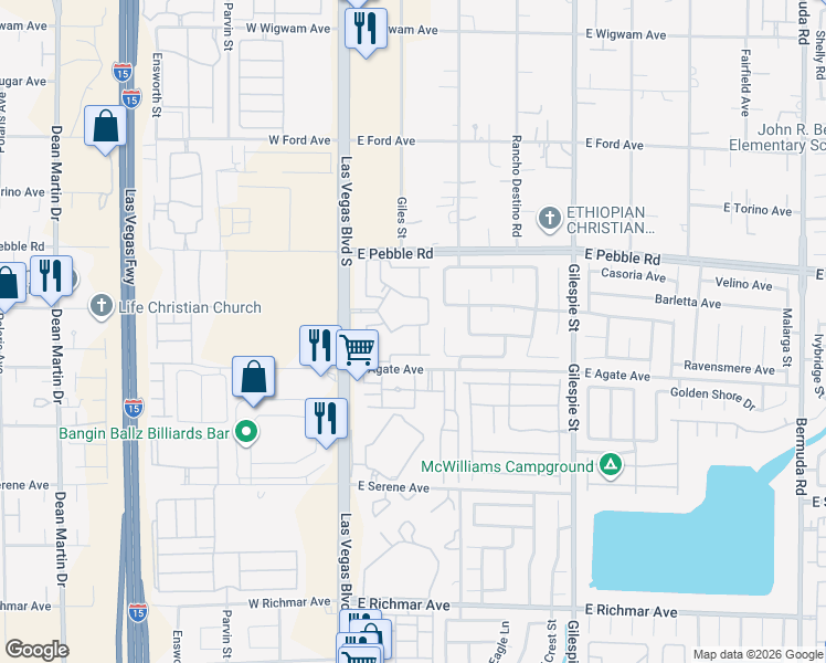 map of restaurants, bars, coffee shops, grocery stores, and more near 9000 South Las Vegas Boulevard in Las Vegas