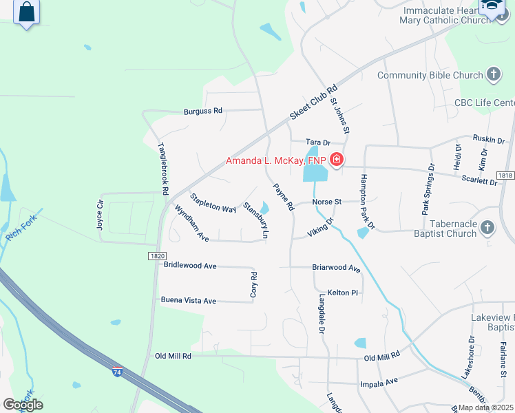map of restaurants, bars, coffee shops, grocery stores, and more near 4120 Stansbury Lane in High Point
