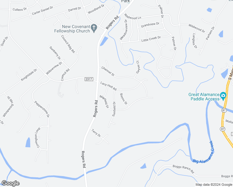 map of restaurants, bars, coffee shops, grocery stores, and more near 2541 Sunfield Drive in Graham