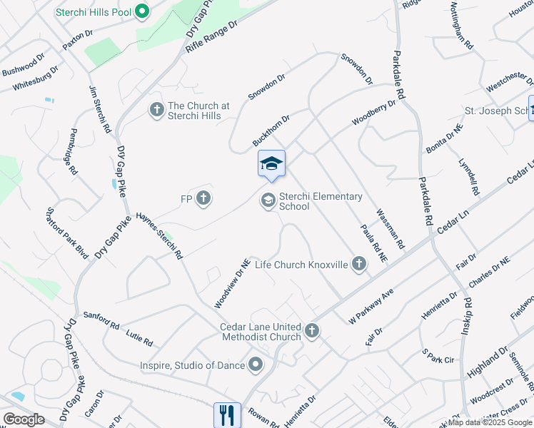 map of restaurants, bars, coffee shops, grocery stores, and more near 900 Oaklett Drive in Knoxville