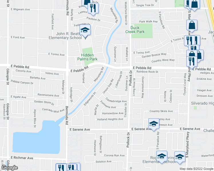 map of restaurants, bars, coffee shops, grocery stores, and more near 9019 Union Gap Road in Las Vegas