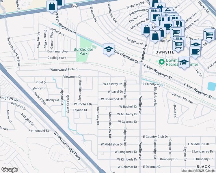 map of restaurants, bars, coffee shops, grocery stores, and more near 260 West Laval Drive in Henderson