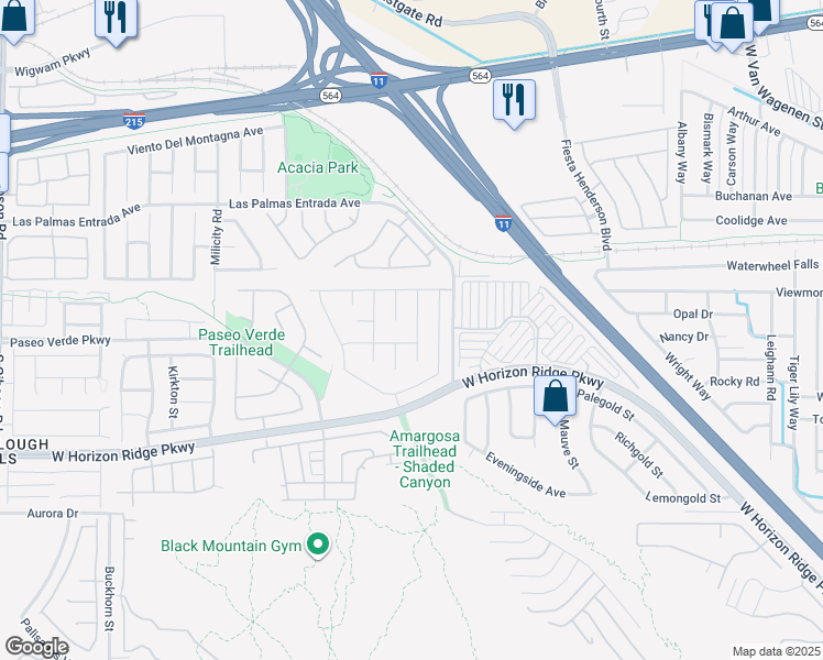 map of restaurants, bars, coffee shops, grocery stores, and more near 624 Badlands Avenue in Henderson