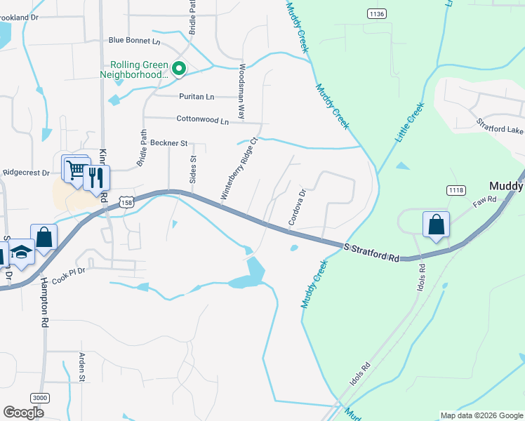 map of restaurants, bars, coffee shops, grocery stores, and more near 3220 South Stratford Road in Winston-Salem