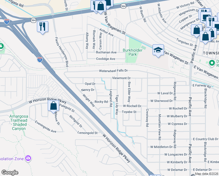 map of restaurants, bars, coffee shops, grocery stores, and more near 417 Leighann Road in Henderson