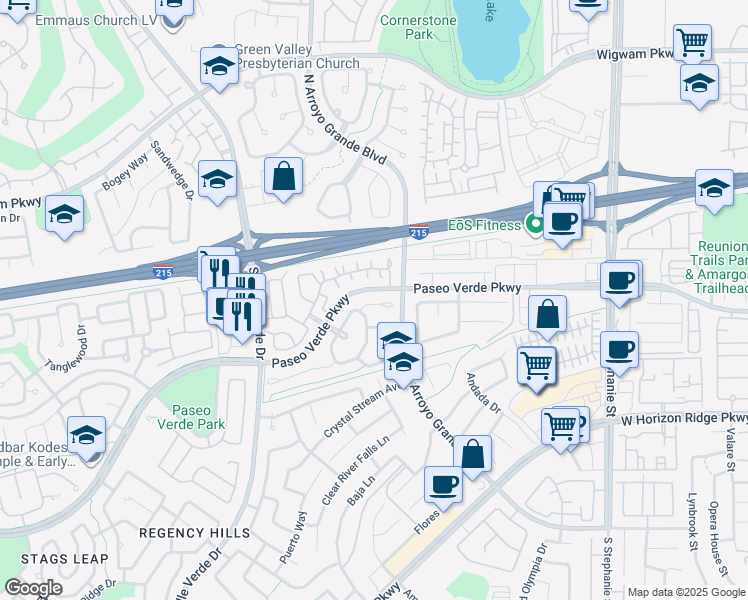 map of restaurants, bars, coffee shops, grocery stores, and more near 67 Graythorn Mountain Court in Henderson