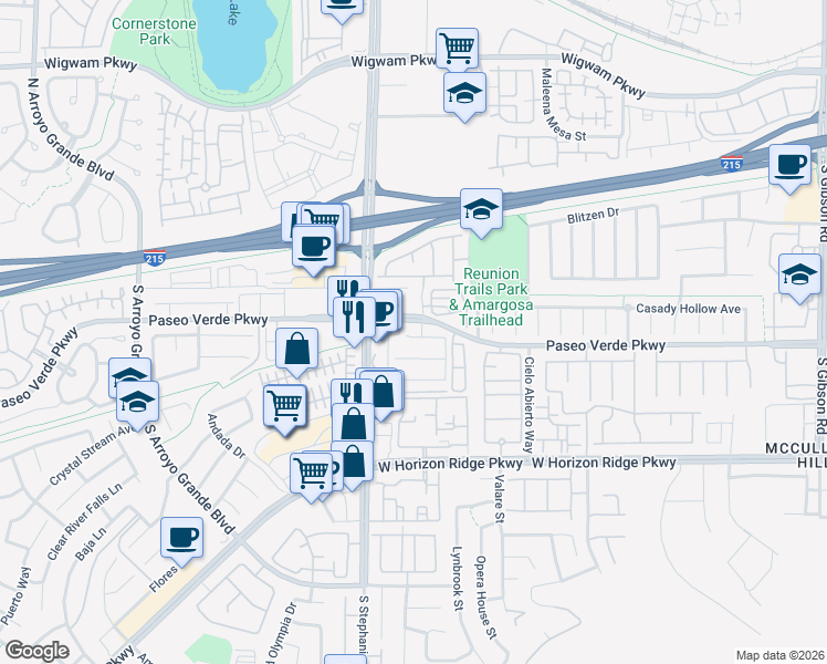 map of restaurants, bars, coffee shops, grocery stores, and more near 1341 Robbers Roost Avenue in Henderson