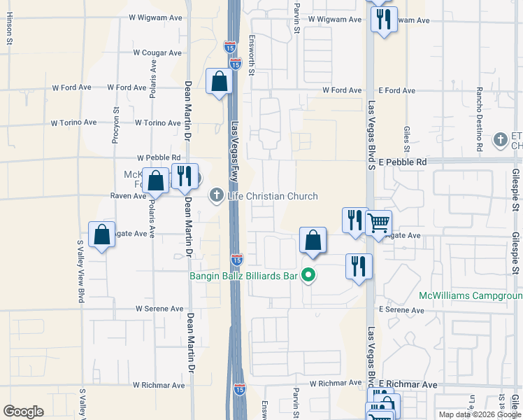 map of restaurants, bars, coffee shops, grocery stores, and more near 2811 Dunstan Way in Las Vegas