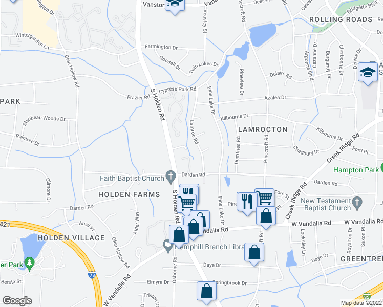 map of restaurants, bars, coffee shops, grocery stores, and more near 3009 South Holden Road in Greensboro