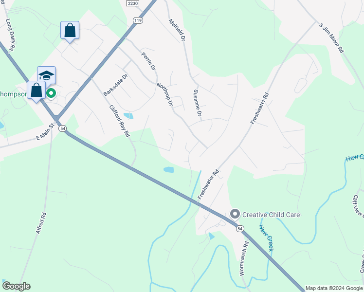 map of restaurants, bars, coffee shops, grocery stores, and more near 818 Houston Court in Haw River