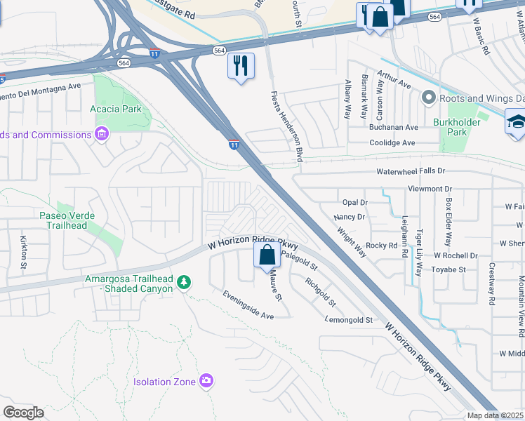 map of restaurants, bars, coffee shops, grocery stores, and more near 540 West Horizon Ridge Parkway in Henderson
