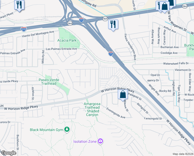 map of restaurants, bars, coffee shops, grocery stores, and more near 185 White Butte Street in Henderson