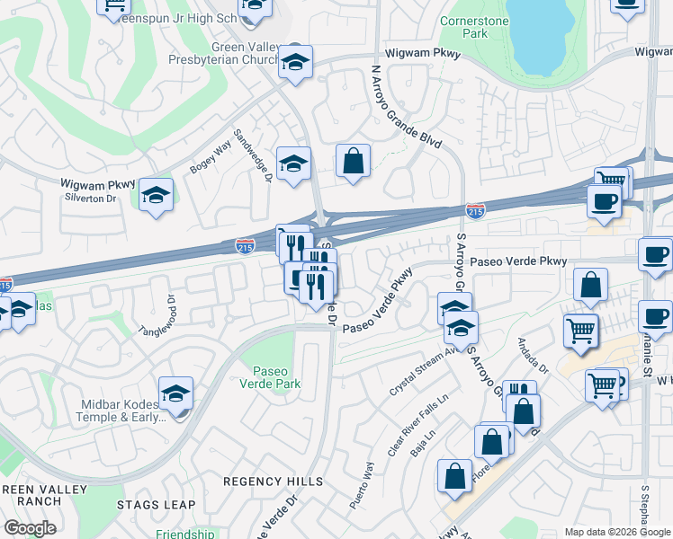 map of restaurants, bars, coffee shops, grocery stores, and more near 1747 Tanner Circle in Henderson