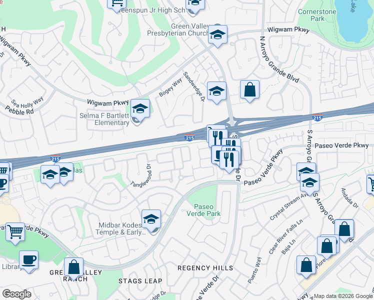 map of restaurants, bars, coffee shops, grocery stores, and more near 1869 Mesquite Canyon Drive in Henderson