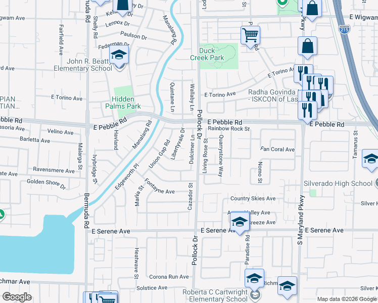 map of restaurants, bars, coffee shops, grocery stores, and more near 9031 Dulcimer Lane in Las Vegas