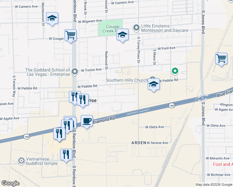 map of restaurants, bars, coffee shops, grocery stores, and more near 6626 Tangled Vines Avenue in Las Vegas