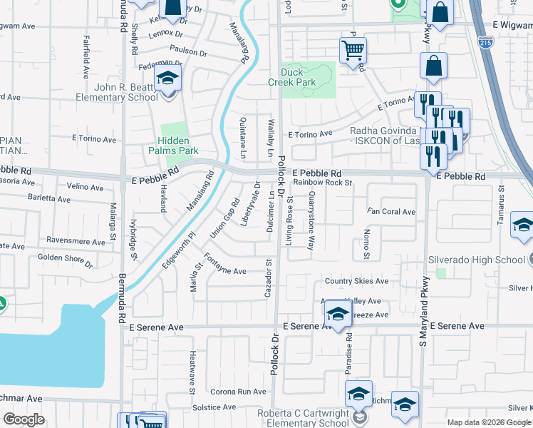 map of restaurants, bars, coffee shops, grocery stores, and more near 9031 Dulcimer Lane in Las Vegas