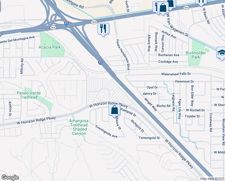 map of restaurants, bars, coffee shops, grocery stores, and more near 540 West Horizon Ridge Parkway in Henderson