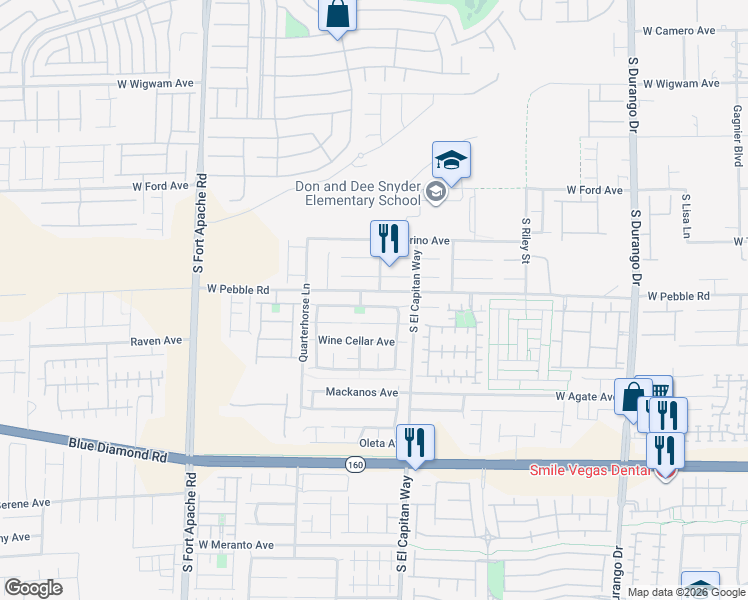 map of restaurants, bars, coffee shops, grocery stores, and more near 9068 Toast Avenue in Las Vegas