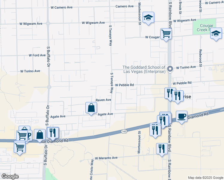 map of restaurants, bars, coffee shops, grocery stores, and more near 8930 South Tenaya Way in Las Vegas