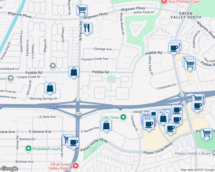 map of restaurants, bars, coffee shops, grocery stores, and more near 20 Avenida Picasso in Henderson