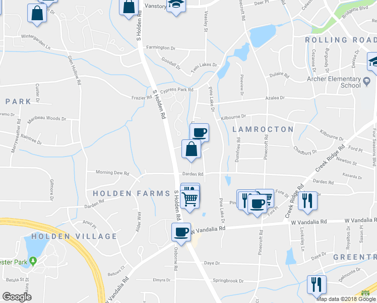 map of restaurants, bars, coffee shops, grocery stores, and more near 3011 South Holden Road in Greensboro