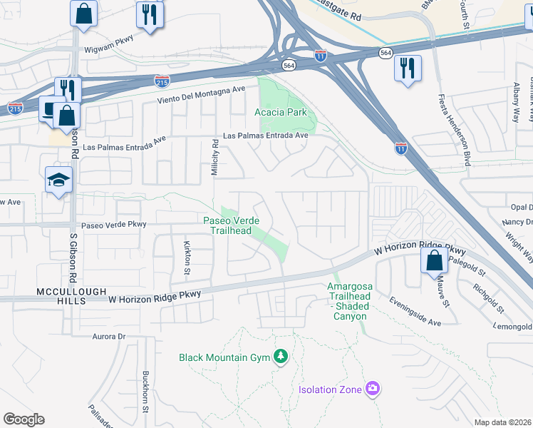 map of restaurants, bars, coffee shops, grocery stores, and more near 124 Humphreys Peak Court in Henderson
