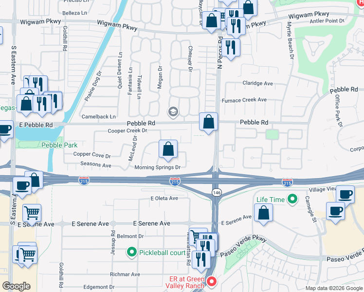 map of restaurants, bars, coffee shops, grocery stores, and more near 9025 Flutell Court in Henderson