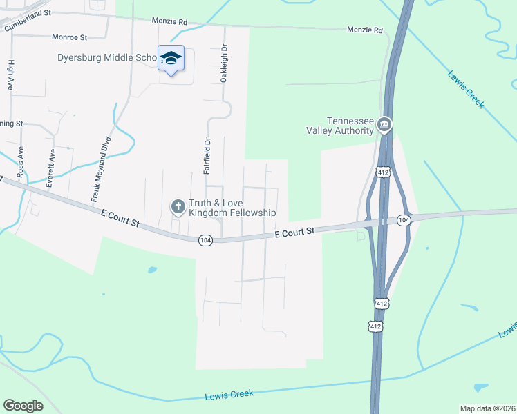map of restaurants, bars, coffee shops, grocery stores, and more near 116 Eastlawn Drive in Dyersburg
