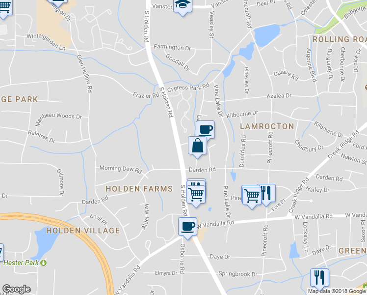 map of restaurants, bars, coffee shops, grocery stores, and more near 3017 South Holden Road in Greensboro