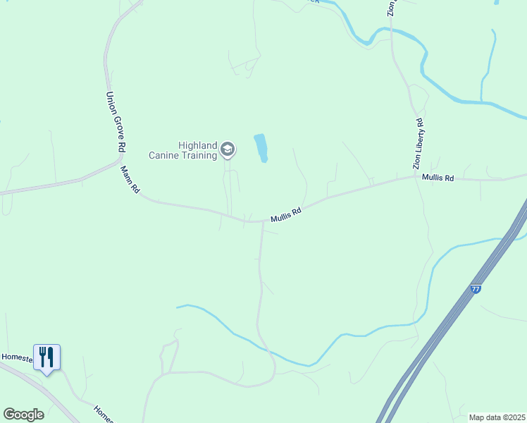 map of restaurants, bars, coffee shops, grocery stores, and more near 447 Mullis Road in Harmony