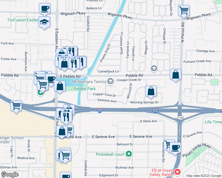 map of restaurants, bars, coffee shops, grocery stores, and more near 9030 Firebrand Court in Henderson