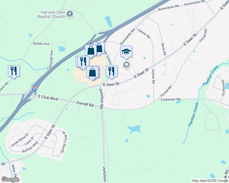map of restaurants, bars, coffee shops, grocery stores, and more near 2315 Ferrell Road in Durham