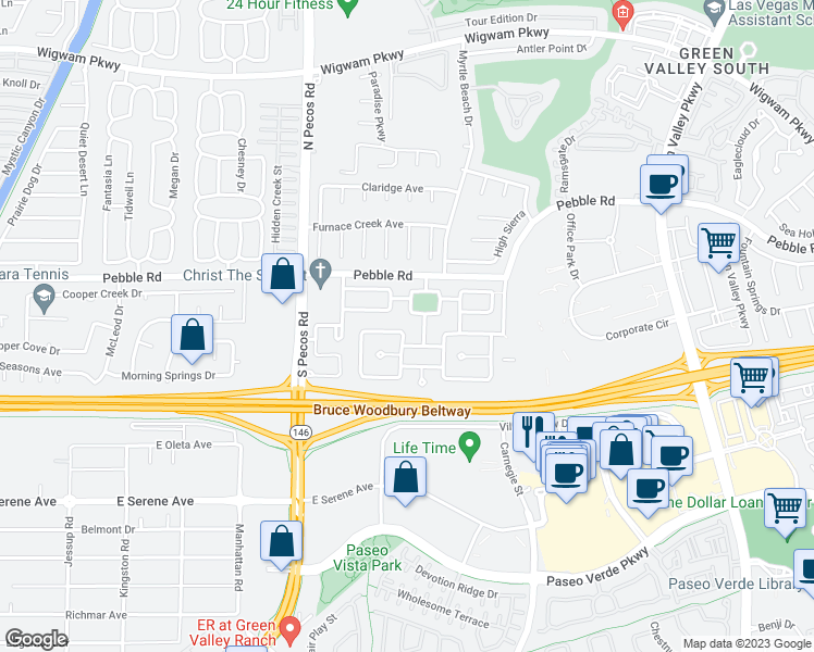 map of restaurants, bars, coffee shops, grocery stores, and more near 2446 Avenida Cortes in Henderson