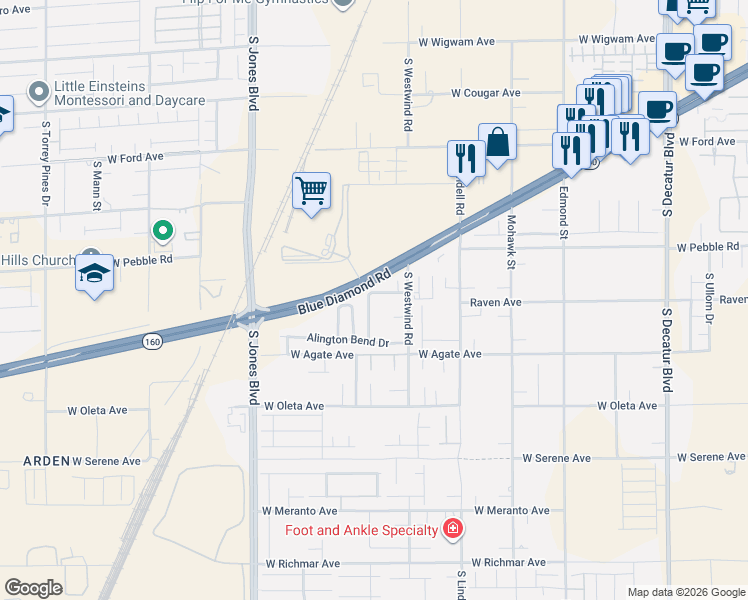 map of restaurants, bars, coffee shops, grocery stores, and more near 9025 Winchester Ridge Street in Las Vegas