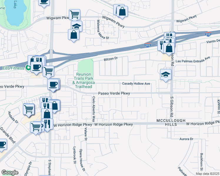 map of restaurants, bars, coffee shops, grocery stores, and more near 54 Desert Castle Court in Henderson