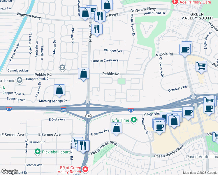 map of restaurants, bars, coffee shops, grocery stores, and more near 2460 Avenida Cortes in Henderson