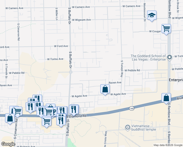 map of restaurants, bars, coffee shops, grocery stores, and more near 7604 Frittata Avenue in Las Vegas