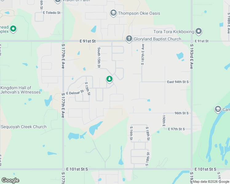 map of restaurants, bars, coffee shops, grocery stores, and more near 1633 East Edgewater Street South in Broken Arrow