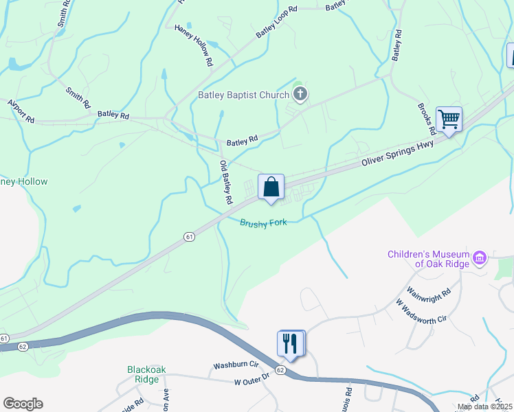 map of restaurants, bars, coffee shops, grocery stores, and more near 2139 Oliver Springs Highway in Clinton