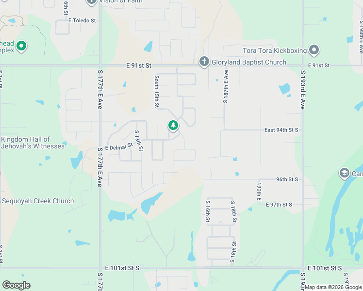 map of restaurants, bars, coffee shops, grocery stores, and more near 1633 East Edgewater Street South in Broken Arrow
