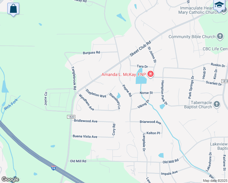 map of restaurants, bars, coffee shops, grocery stores, and more near 4116 Stansbury Lane in High Point