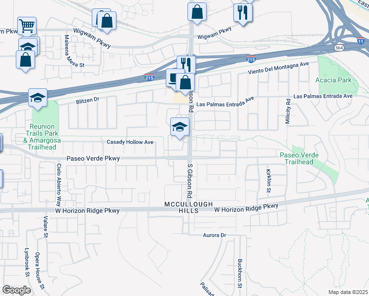 map of restaurants, bars, coffee shops, grocery stores, and more near 111 South Gibson Road in Henderson